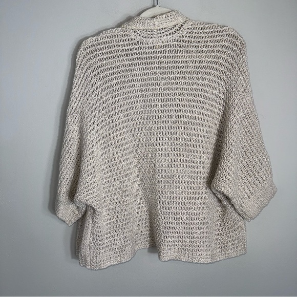 Eileen Fisher Loose Knit Open Front Cardigan Sweater-Tan-Cotton Linen-XL - Picture 7 of 8